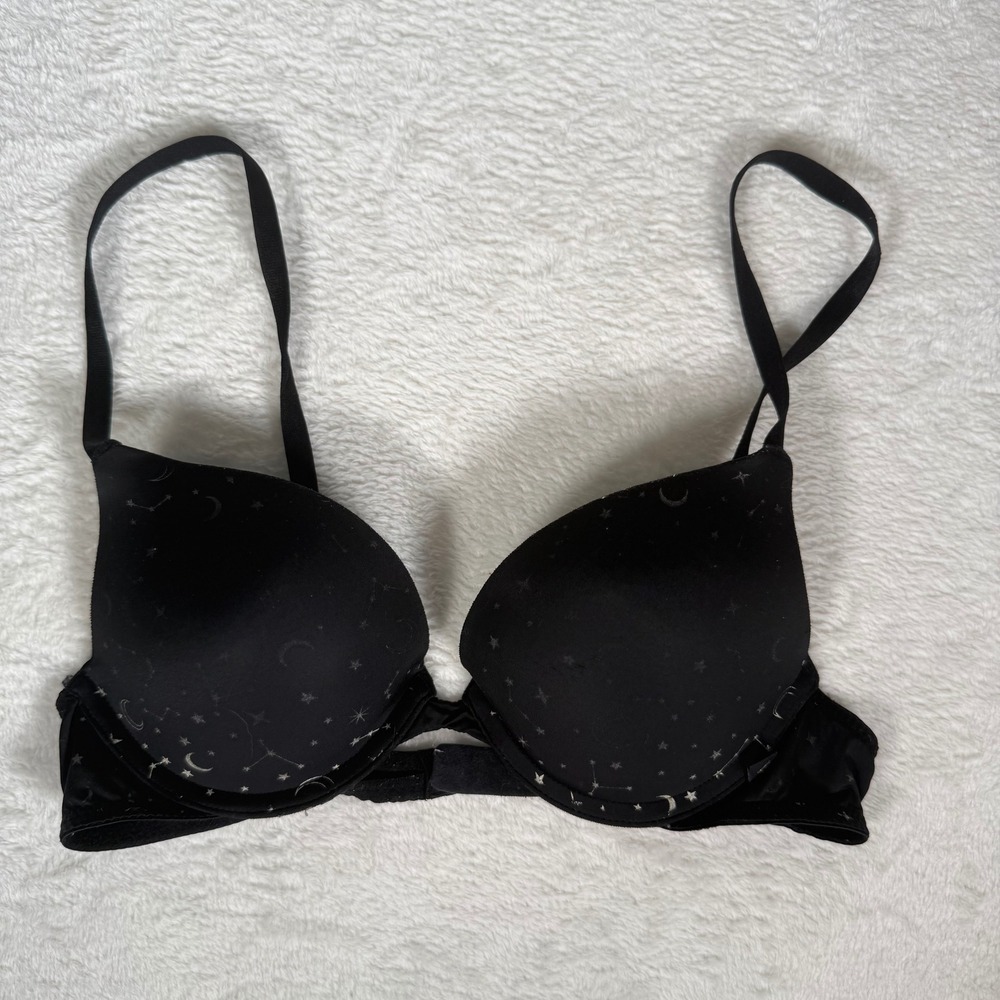 Victoria's Secret Celestial Push-Up Bra 32B Black Moon Star Print Women